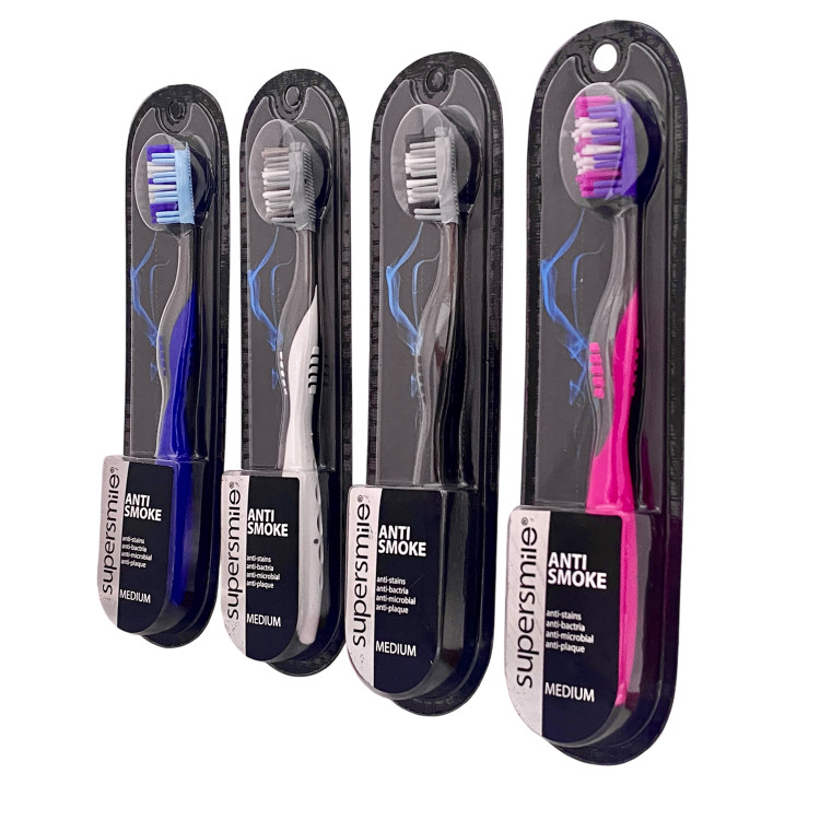 خرید مسواک بزرگسال سوپر اسمایل مدل آنتی اسموک ( Anti Smoke ) با کمترین قیمت از چاوک آنلاین شاپ - چهار رنگ