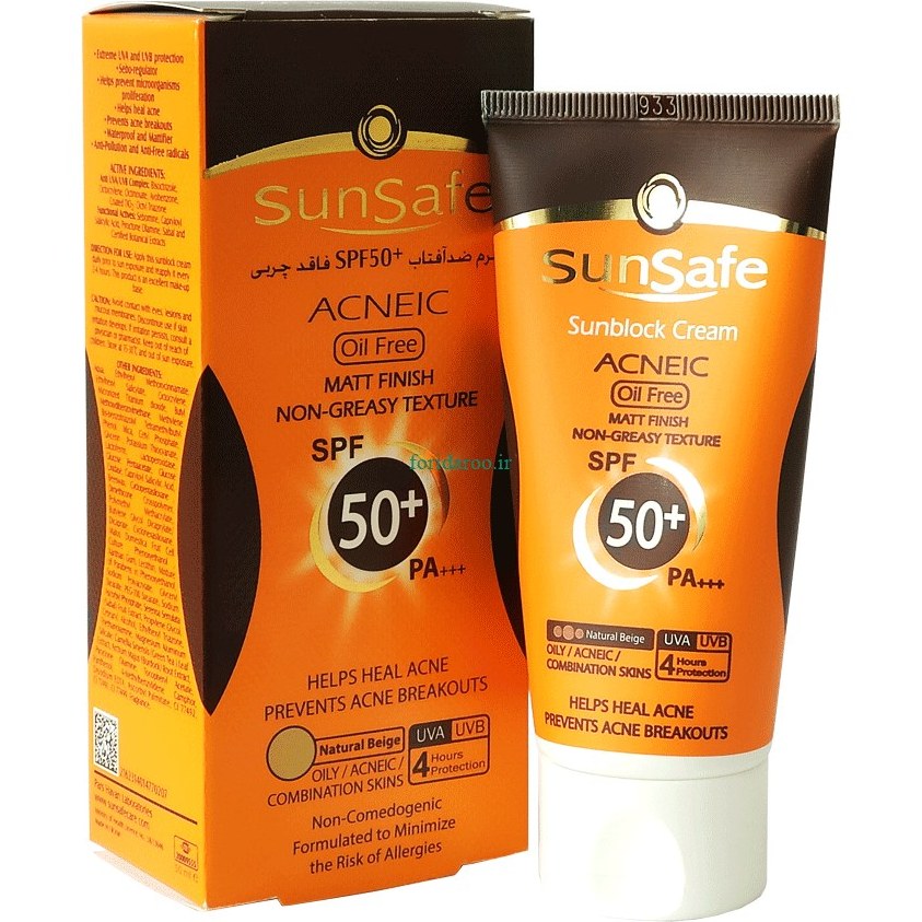 خرید کرم ضد آفتاب فاقد چربی SPF50 رنگی سان سیف - بژ طبیعی از چاوک آنلاین شاپ