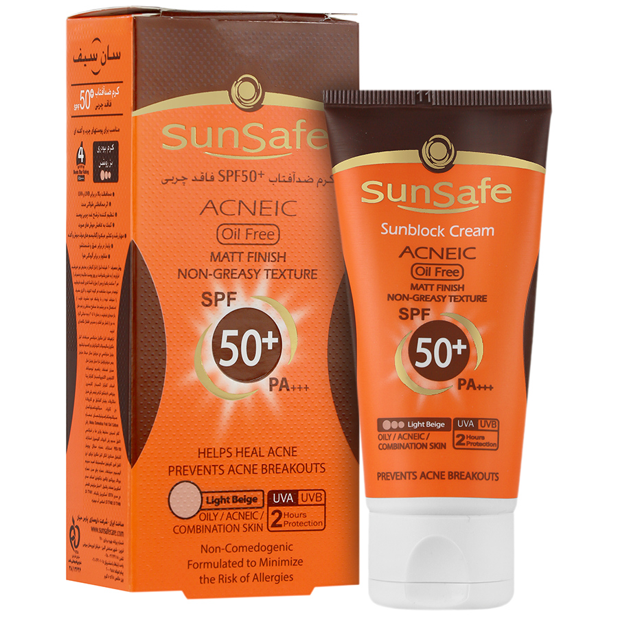 خرید کرم ضد آفتاب فاقد چربی SPF50 رنگی سان سیف - بژ روشن از چاوک آنلاین شاپ