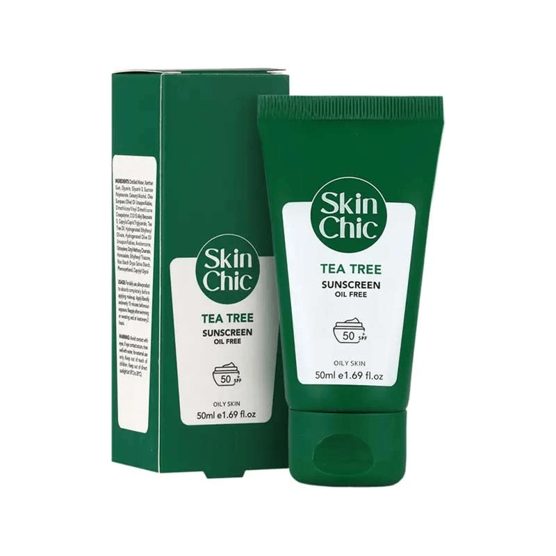 خرید اینترنتی کرم ضد آفتاب مدل Tea Tree دارای spf50 مناسب پوست چرب اسکین شیک حجم 50 میلی لیتر از چاوک آنلاین شاپ