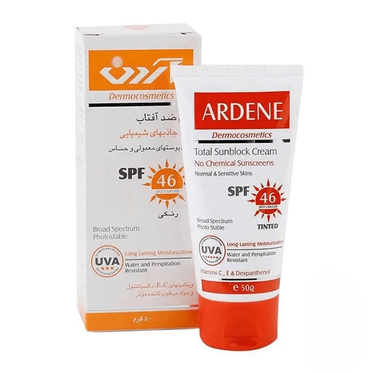 خرید اینترنتی کرم ضد آفتاب رنگی SPF46 فاقد جاذب های شیمیایی مناسب پوست های معمولی و حساس آردن حجم ۵۰ میلی لیتر از چاوک آنلاین شاپ