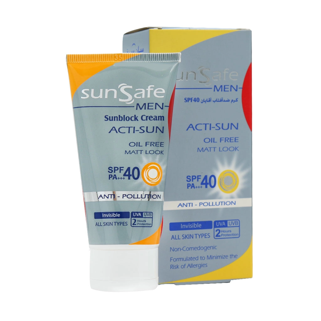 خرید اینترنتی کرم ضد آفتاب فاقد چربی spf40 آقایان سان سیف مناسب برای انواع پوست حجم 50 میلی لیتر از چاوک آنلاین شاپ