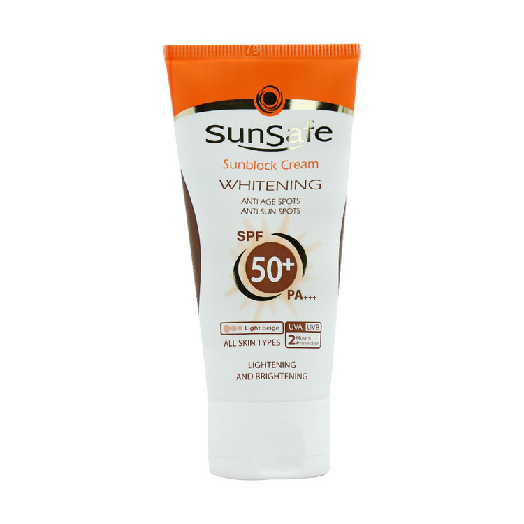 خرید اینترنتی کرم ضد آفتاب SPF50 روشن کننده سان سیف مناسب انواع پوست حجم 50 میلی لیتر از چاوک آنلاین شاپ