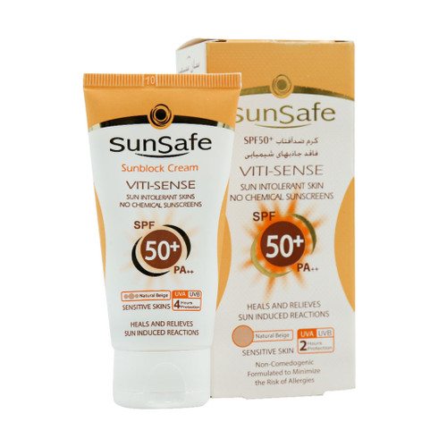 خرید اینترنتی کرم ضد آفتاب رنگی سان سیف +SPF50 فاقد جاذب های شیمیایی مناسب پوست حساس حجم ۵۰ میلی لیتر از چاوک آنلاین شاپ