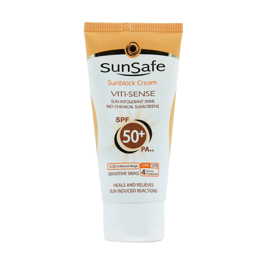 خرید اینترنتی کرم ضد آفتاب رنگی سان سیف +SPF50 فاقد جاذب های شیمیایی مناسب پوست حساس حجم ۵۰ میلی لیتر از چاوک آنلاین شاپ