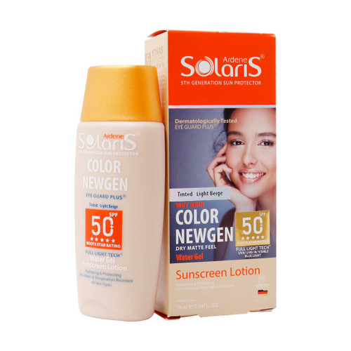 خرید اینترنتی لوسیون آبی ضد آفتاب فاقد چربی spf50 کالر نیوژن سولاریس آردن بژ روشن حجم 75 میلی لیتر از چاوک آنلاین شاپ