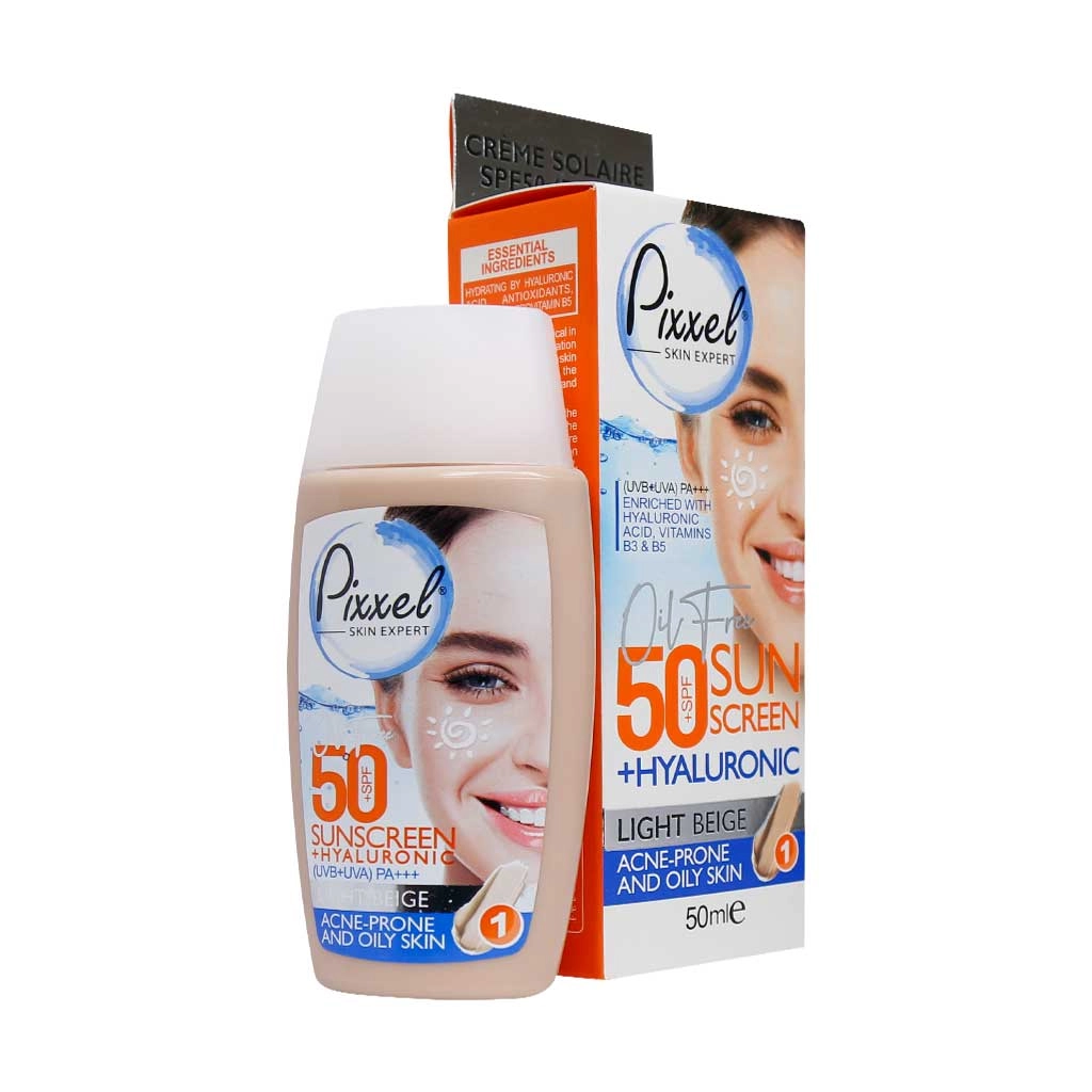 خرید اینترنتی کرم ضد آفتاب SPF50 پیکسل مناسب پوست چرب و جوش دار بژ روشن حجم 50 میلی لیتر از چاوک آنلاین شاپ