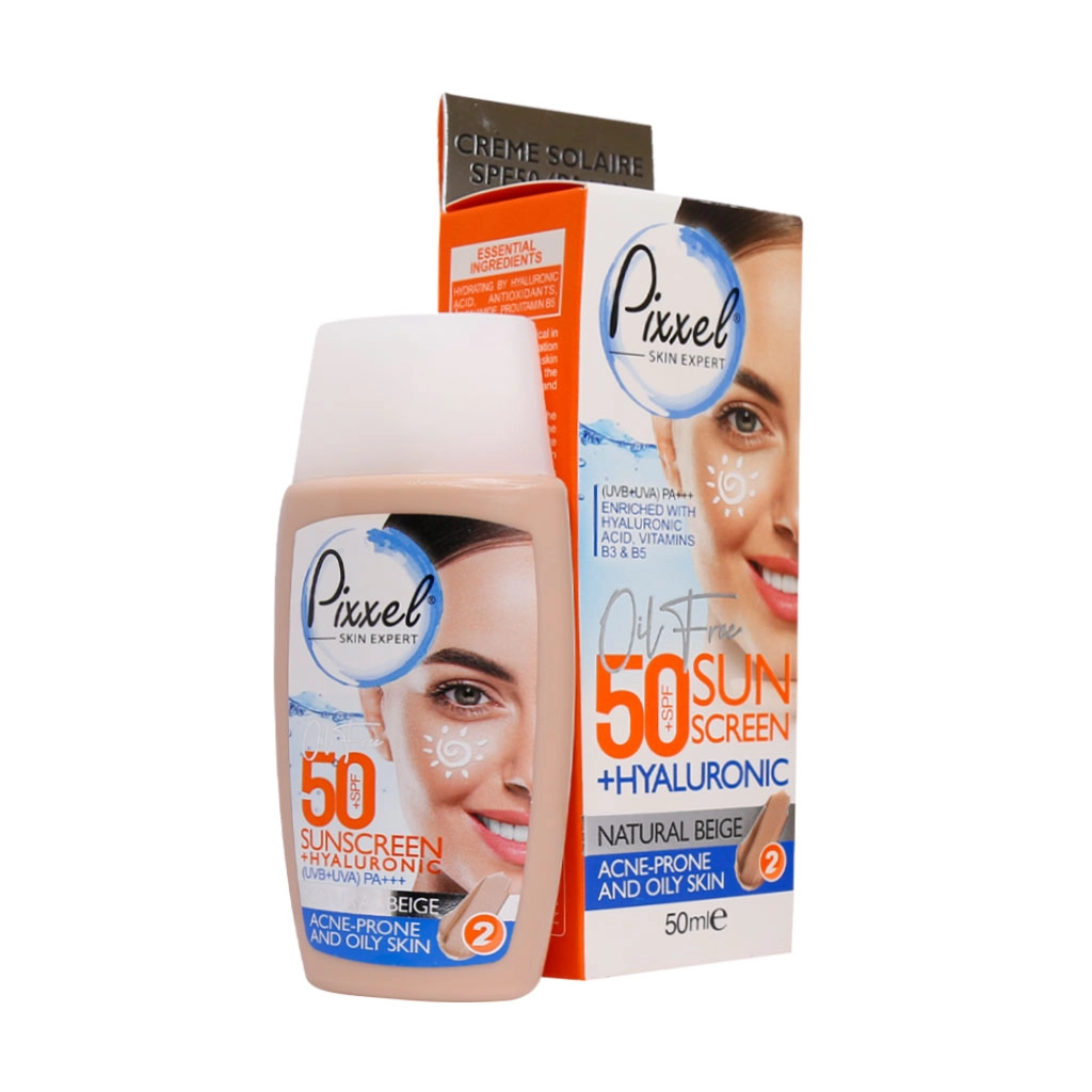 خرید اینترنتی کرم ضد آفتاب SPF50 پیکسل مناسب پوست چرب و جوش دار بژ طبیعی حجم 50 میلی لیتر از چاوک آنلاین شاپ