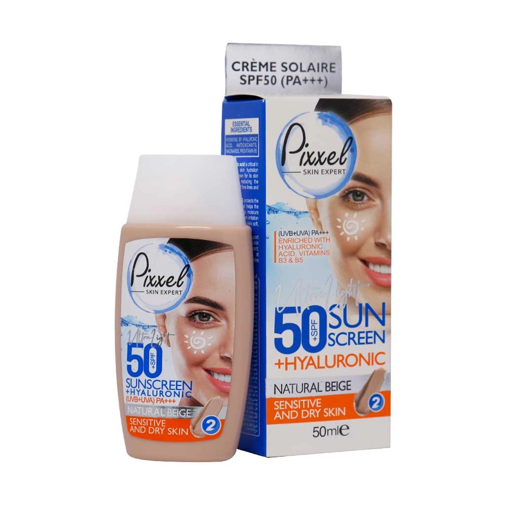 خرید اینترنتی کرم ضد آفتاب SPF50 پیکسل مناسب پوست خشک و حساس بژ طبیعی حجم 50 میلی لیتر از چاوک آنلاین شاپ