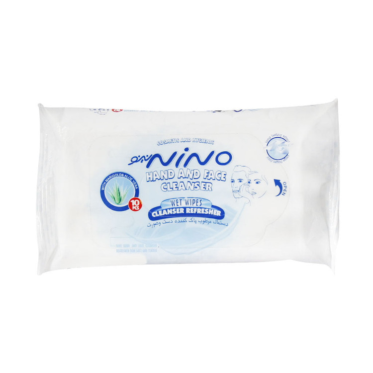 خرید اینترنتی دستمال مرطوب پاک کننده دست و صورت نینو 10 عدد از چاوک آنلاین شاپ