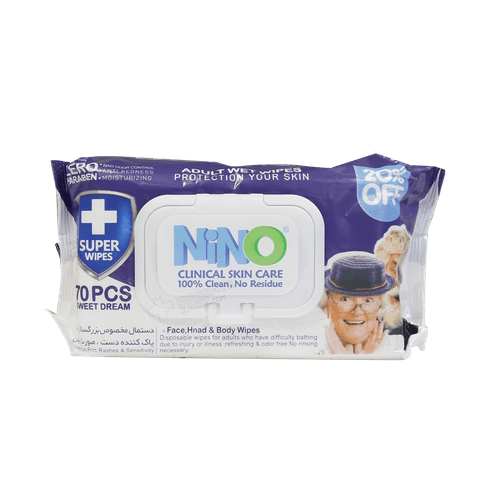 خرید اینترنتی دستمال مرطوب مخصوص بزرگسالان نینو 70 عدد از چاوک آنلاین شاپ