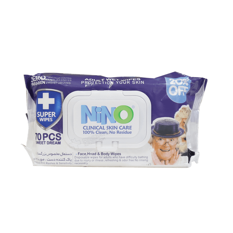 خرید اینترنتی دستمال مرطوب مخصوص بزرگسالان نینو 70 عدد از چاوک آنلاین شاپ