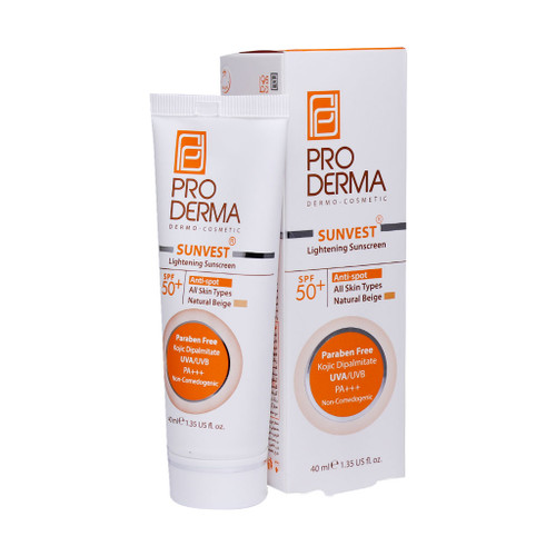 خرید اینترنتی کرم ضد آفتاب و روشن کننده لک های پوست +SPF50 پرودرما بژ طبیعی حجم 40 میلی لیتر از چاوک آنلاین شاپ