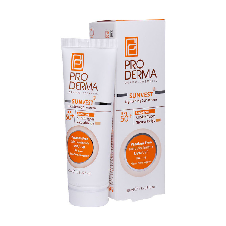 خرید اینترنتی کرم ضد آفتاب و روشن کننده لک های پوست +SPF50 پرودرما بژ طبیعی حجم 40 میلی لیتر از چاوک آنلاین شاپ