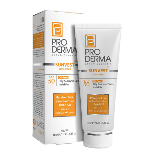 خرید اینترنتی کرم ضد آفتاب فاقد چربی SPF50 پرودرما برای پوست های چرب و جوش دار بی رنگ حجم ۴۰ میلی لیتر از چاوک آنلاین شاپ