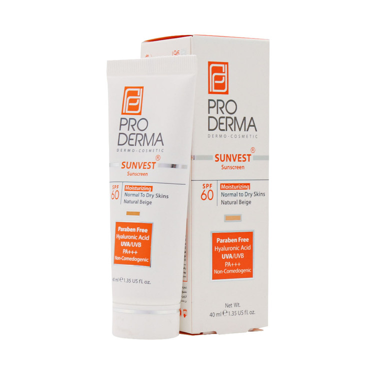کرم ضد آفتاب و مرطوب کننده پرودرما SPF60 مناسب پوست های معمولی و خشک حجم ۴۰ میلی لیتر