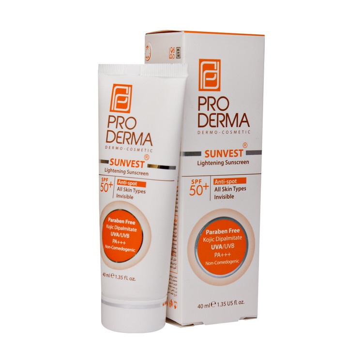 خرید اینترنتی کرم ضد آفتاب و روشن کننده لک های پوست +SPF50 پرودرما بی رنگ حجم 40 میلی لیتر از چاوک آنلاین شاپ