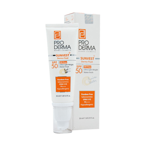 خرید اینترنتی فلوئید ضد آفتاب فاقد چربی SPF50 پرودرما مناسب پوست های چرب و جوش دار حجم 50 میلی لیتر از چاوک آنلاین شاپ